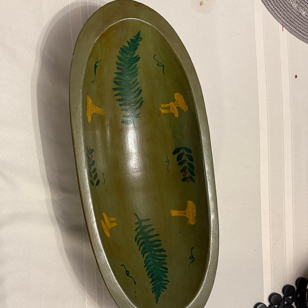 Vintage Hand-Painted Oval Wooden Tray